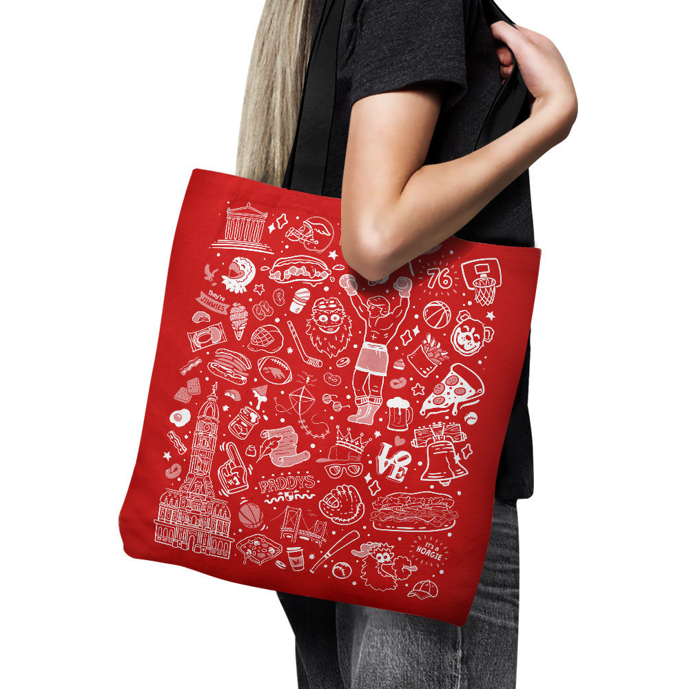Red Philadelphia Icons Themed Tote Bag for Daily Use