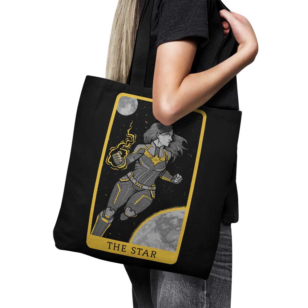 Tarot The Star Design Polyester Poplin Tote Bag with White Cotton Straps