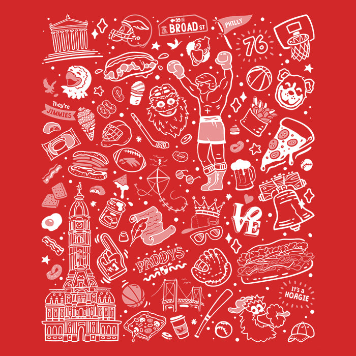 Red Philadelphia Icons Themed Tote Bag for Daily Use