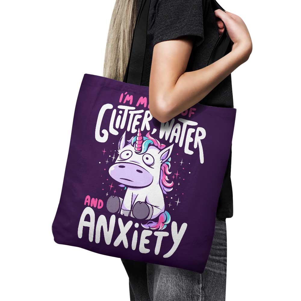 Sparkling Glitter, Refreshing Water, and Stressful Anxiety - Stylish Tote Bag