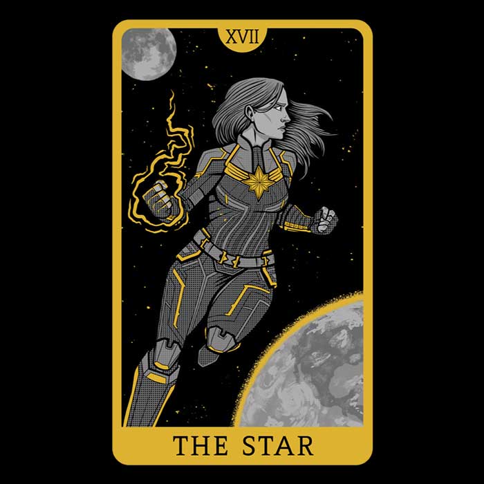 Tarot The Star Design Polyester Poplin Tote Bag with White Cotton Straps